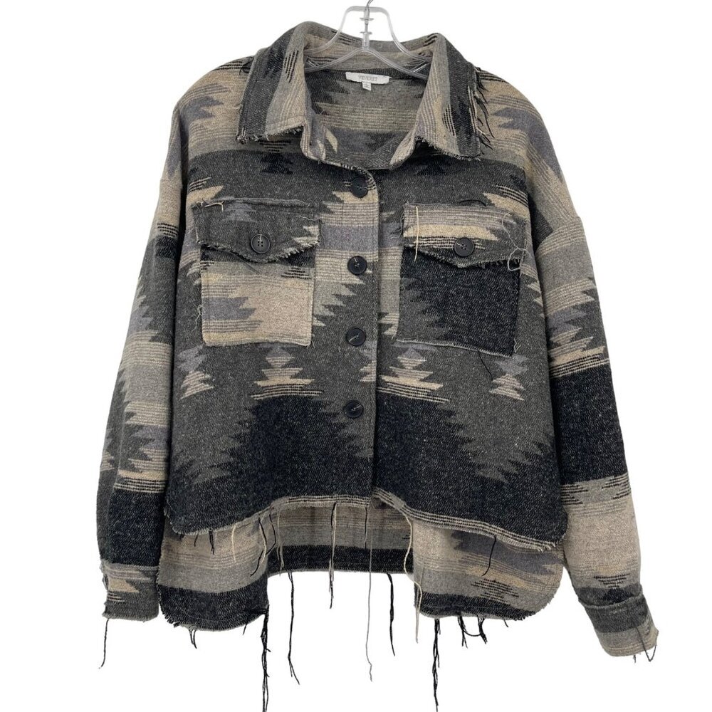 Veveret Aztec Knit‎ Oversized Jacket Women's S Brown Western Cowgirl Frayed Boho